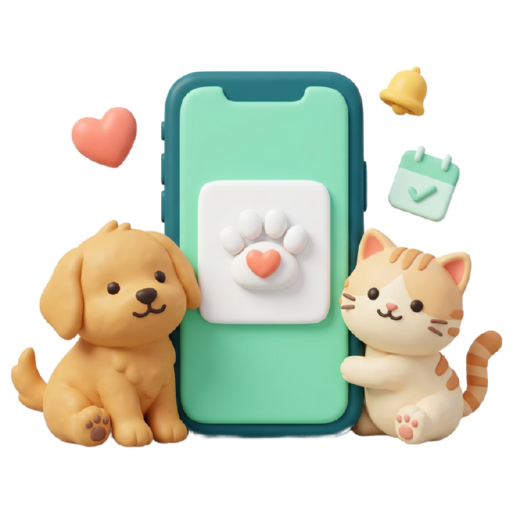 Telefonun iki yanında oturan sevimli bir köpek ve kedi